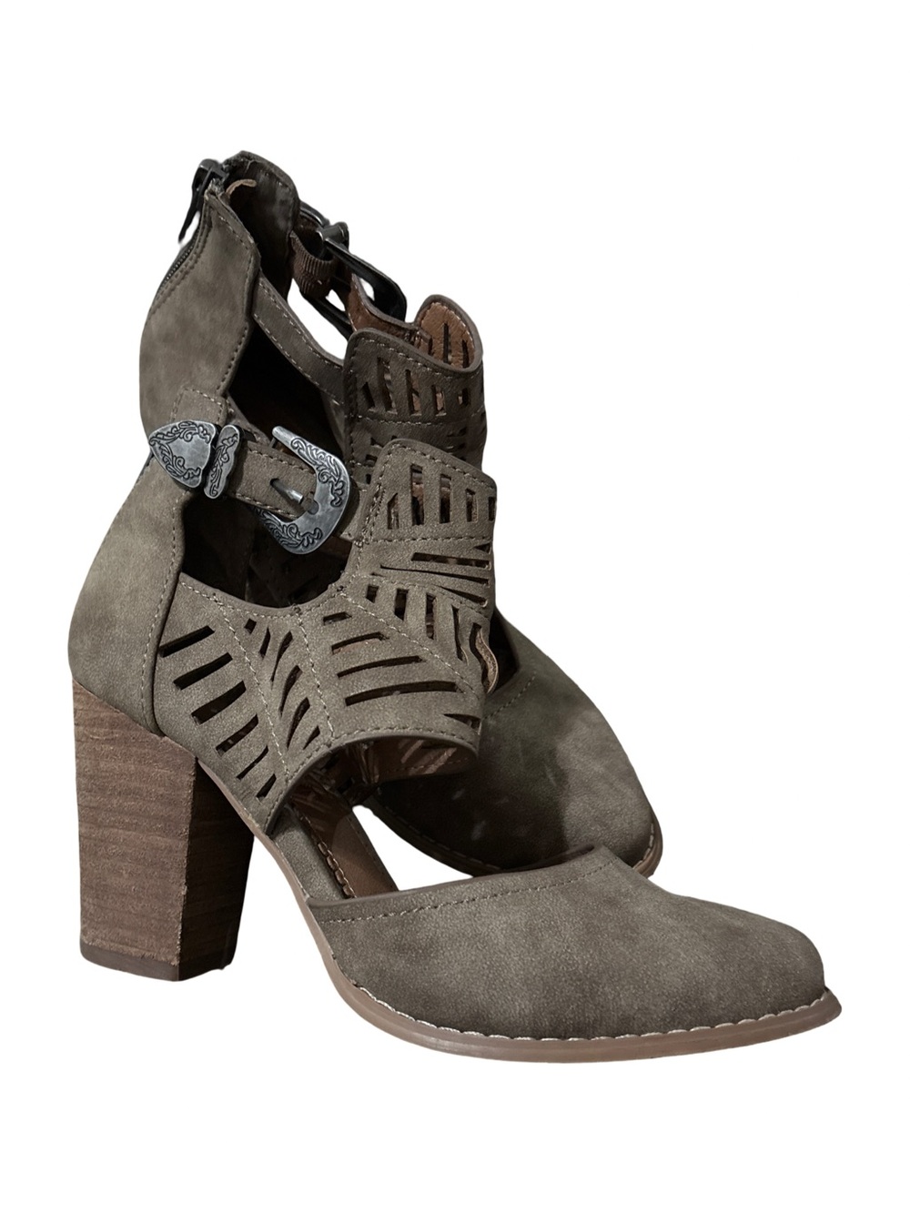 Very G "Miranda" Western Cutout Booties in taupe.